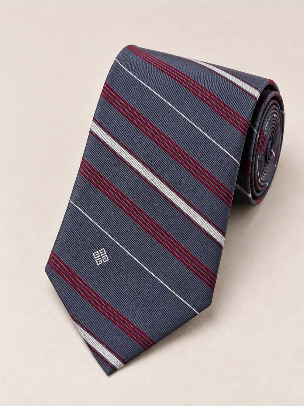 Vintage Givenchy Gentlemen Paris Striped Necktie Gray Red Classic Designer Tie